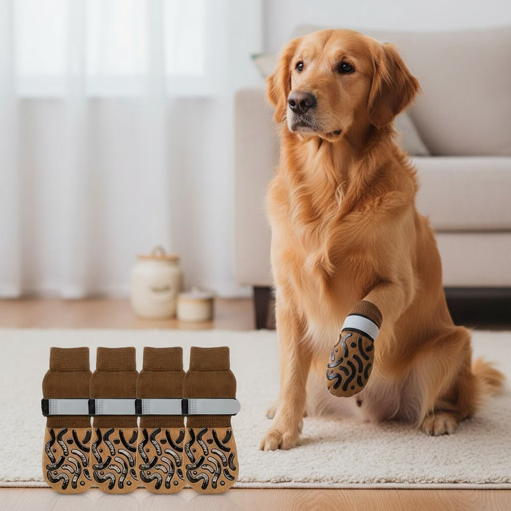 Anti-Slip Dog Socks – 4-Pack Traction Paw Protectors for Indoor & Outdoor Use