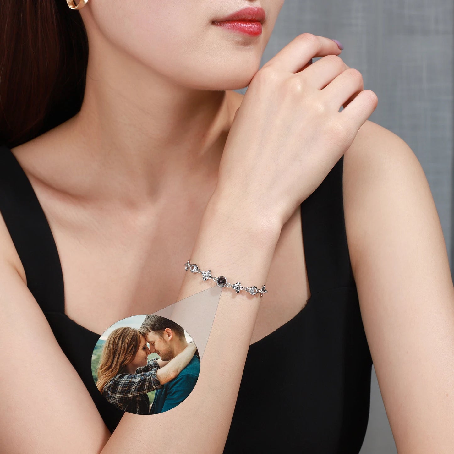 Personalized 925 Sterling Silver Projection Photo Bracelet-Heart Pendant Bracelet-Projection -Memorial Photo Bracelet-Photo Jewe