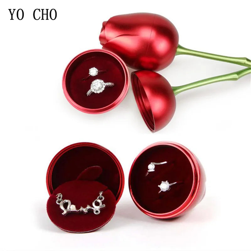 Creative Love Heart Necklace Set with Rose Simulation Flower St Valentin Jewelry Box Birthday Gift for Girlfriend