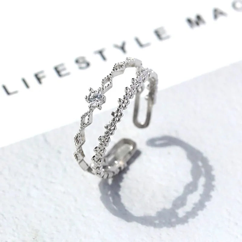 VENTFILLE 925 Sterling Silver Flower Lace Ring Korean Fashion Opening Inlaid CZ Adjustable Rings Valentine's Day Gift