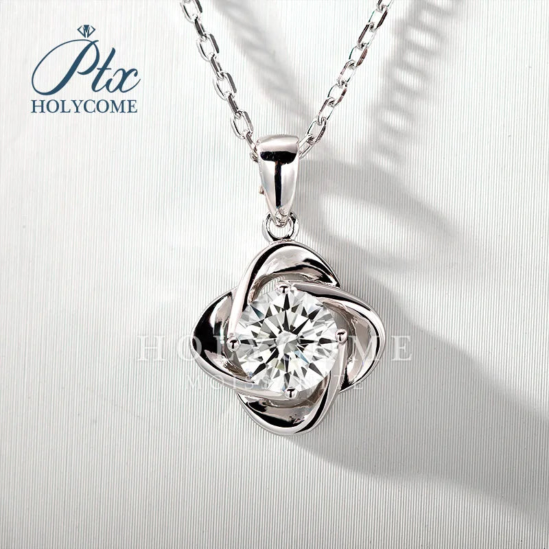Clover Design VVS 1ct Round Cut Flower Pendant Silver 925 Moissanite Necklace