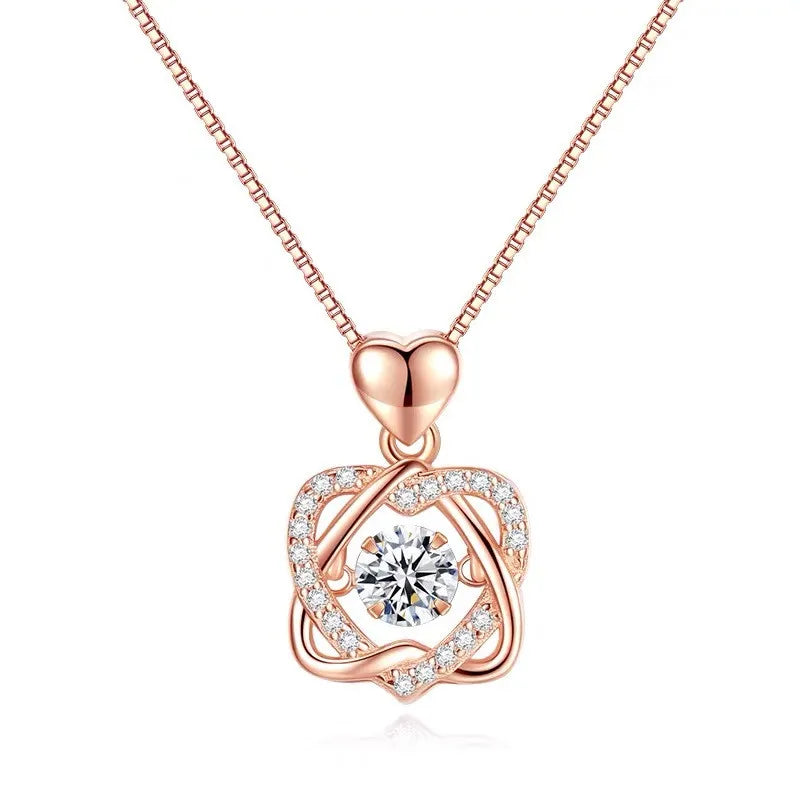 Creative Love Heart Necklace Set with Rose Simulation Flower St Valentin Jewelry Box Birthday Gift for Girlfriend