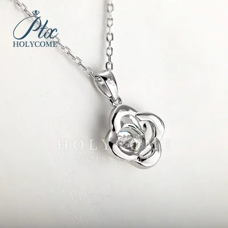 Clover Design VVS 1ct Round Cut Flower Pendant Silver 925 Moissanite Necklace