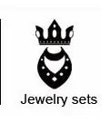 Graphic representation of jewelry sets with a crown and decorative elements.