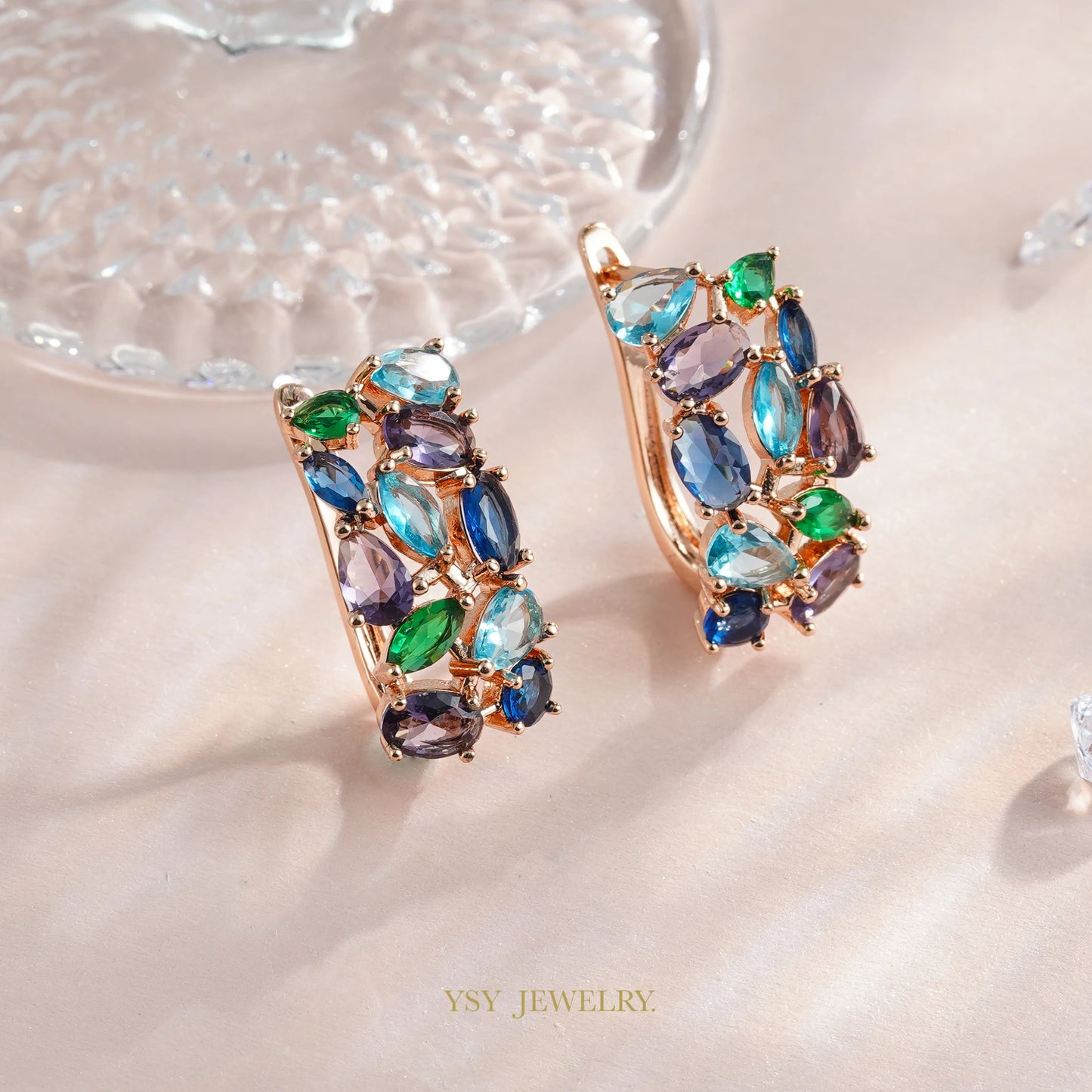 YSY Hot Selling Inlaid Multicolor Stone Hoop Earrings Fashion Jewelry For Women Copper Plated 585 Rose Gold Color Party Gifts