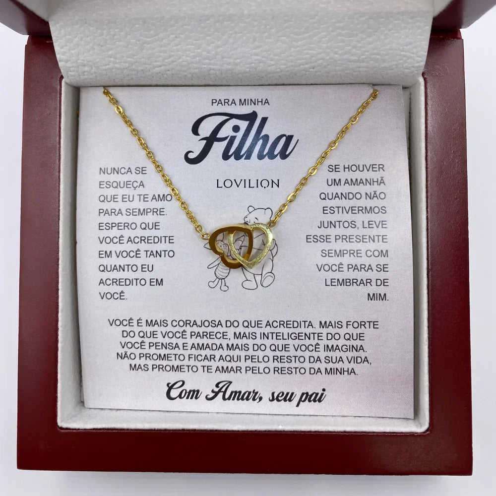 Portuguese Gift To Daughter Women Girl Chain Necklace Forever Love Double Heart Necklaces 2024 Fashion Jewelry With Led Box