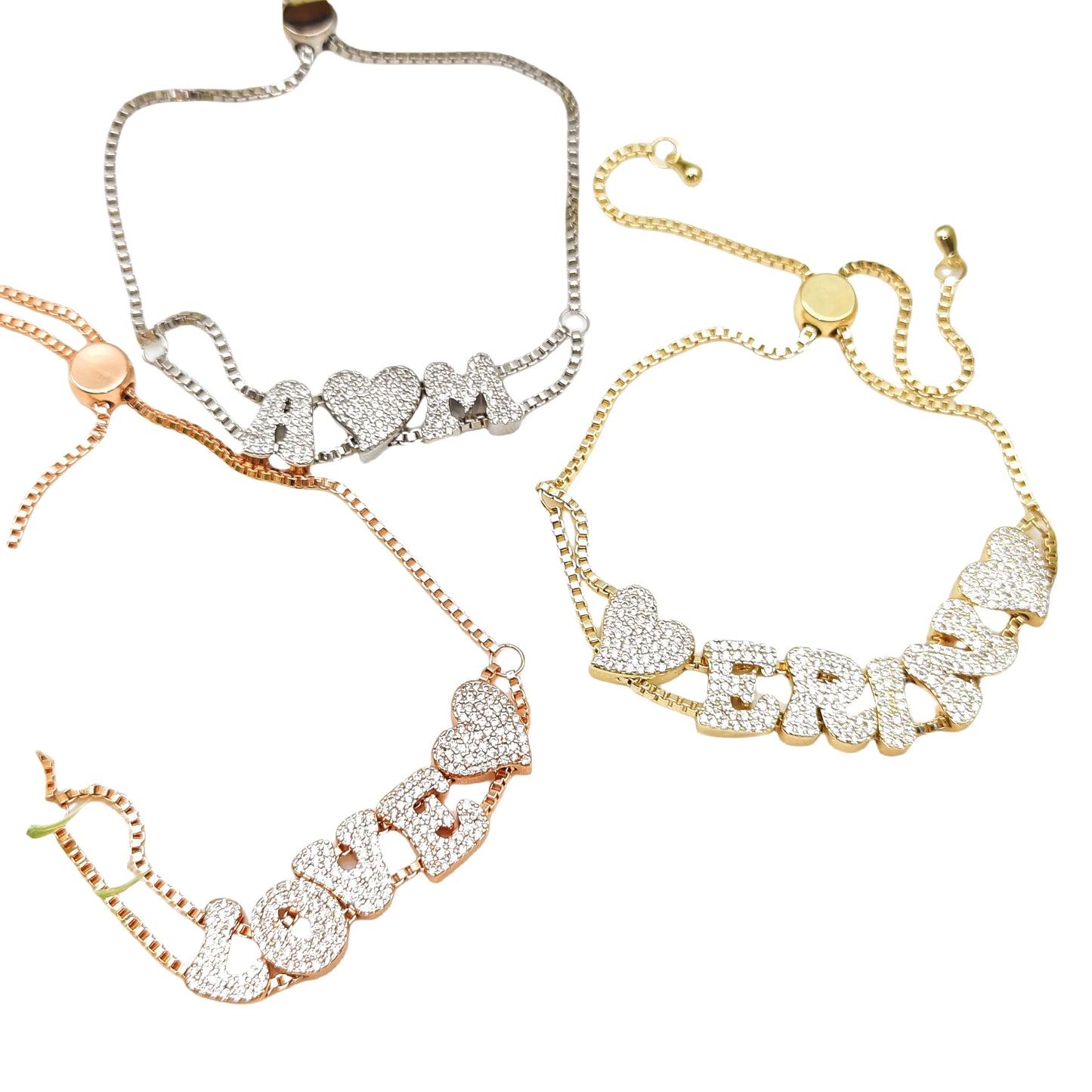 2025 Custom fashion English 26 letters inlaid with zircon delicate gold DIY bracelet to wear accessories gifts