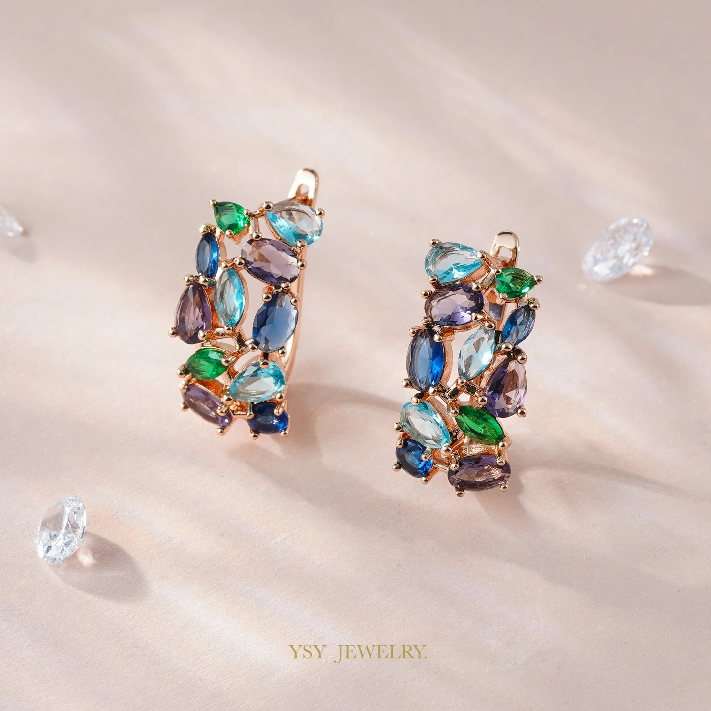 YSY Hot Selling Inlaid Multicolor Stone Hoop Earrings Fashion Jewelry For Women Copper Plated 585 Rose Gold Color Party Gifts