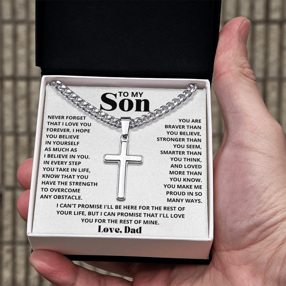 To My Son Birthday Gift Cross Pendant Necklace Artisan Cross on Cuban Link Chain 2025 Hot Men Necklaces Gifts