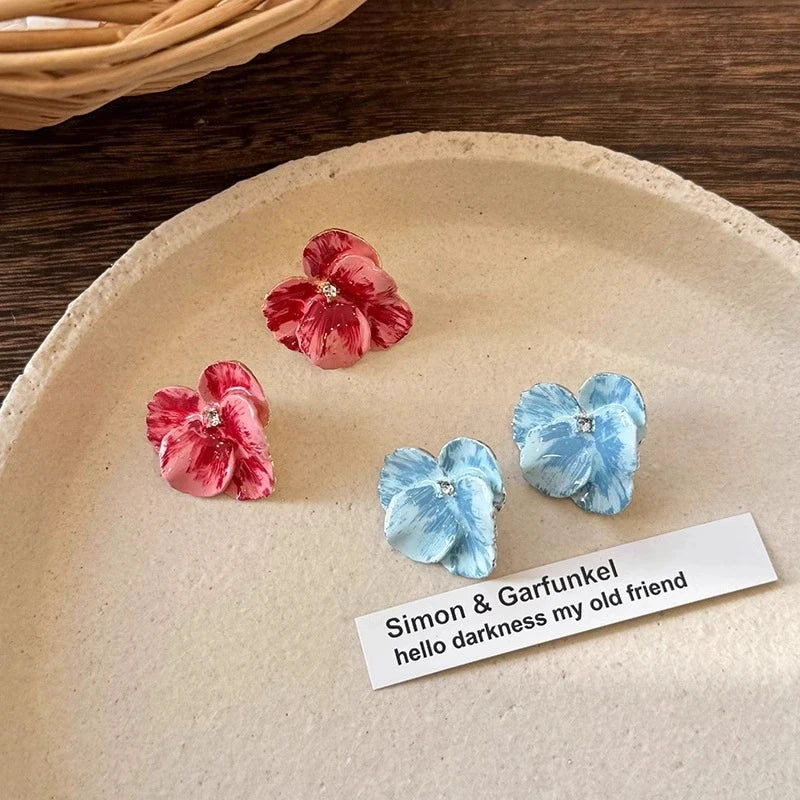 Oil Dropping Flower Earrings New retro petal design exquisite earrings drop glazed rose red flower earrings women jewelry
