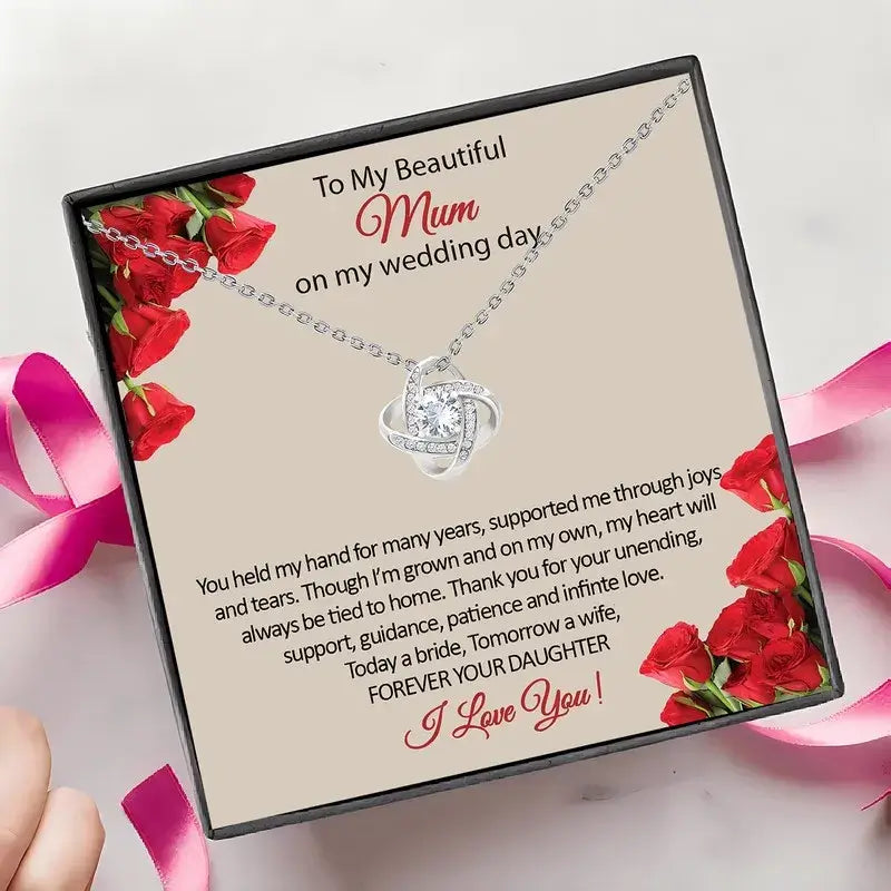 Elegant Heart Knot Necklace for Mom Wedding Gift with Keepsake Card in Gift Box Daughter Bride Sentimental Jewelry Keepsake