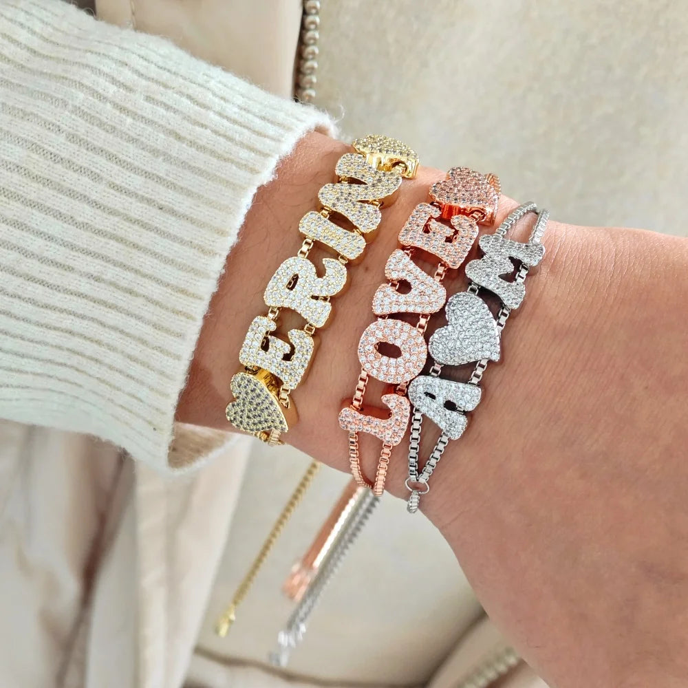 2025 Custom fashion English 26 letters inlaid with zircon delicate gold DIY bracelet to wear accessories gifts