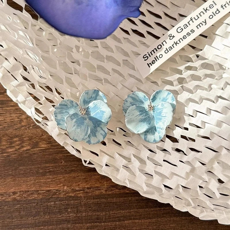 Oil Dropping Flower Earrings New retro petal design exquisite earrings drop glazed rose red flower earrings women jewelry