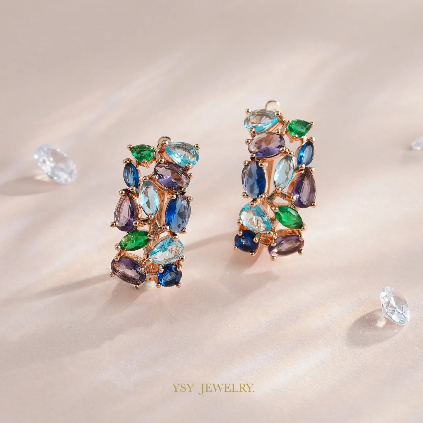 YSY Hot Selling Inlaid Multicolor Stone Hoop Earrings Fashion Jewelry For Women Copper Plated 585 Rose Gold Color Party Gifts