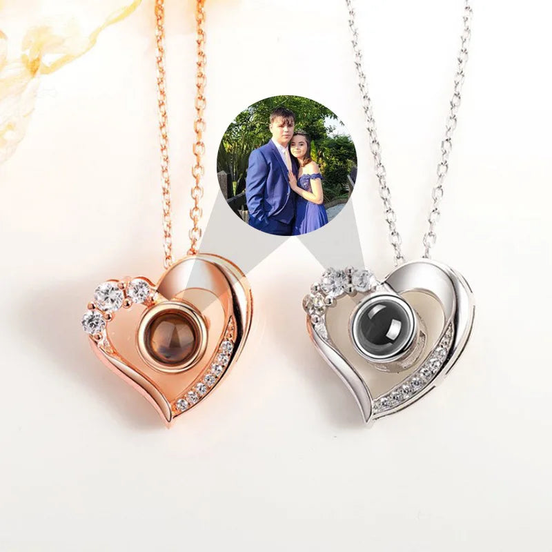 Love Heart s925 Custom Photo Projection Necklace Personalized Projection Necklace Colorful Image Friend Family Memory Gift