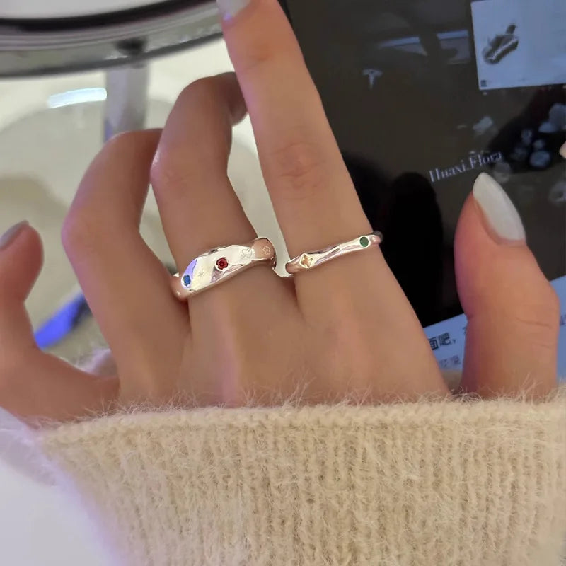 VENTFILLE 925 Sterling Silver Rings INS Fashion Hip Hop Vintage Couples Hollow Lines Punk Thai Silver Party Adjustable Jewelry