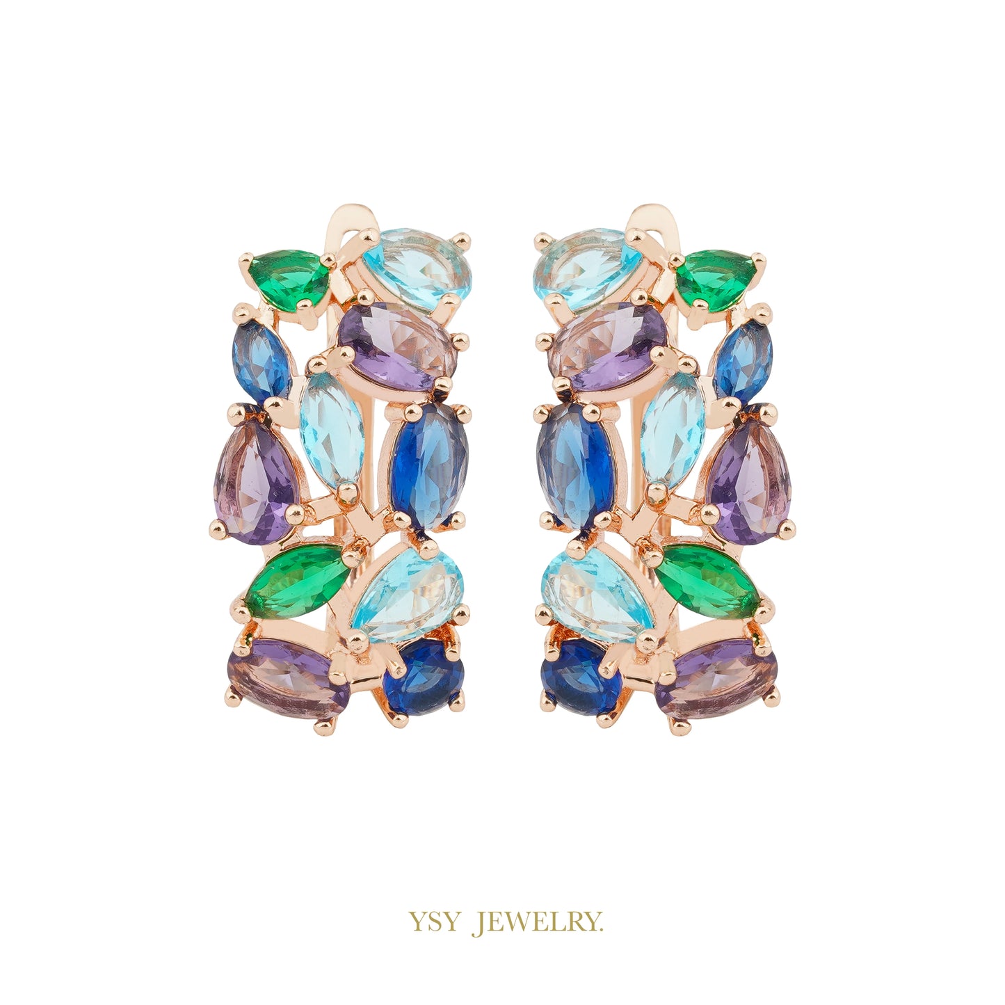 YSY Hot Selling Inlaid Multicolor Stone Hoop Earrings Fashion Jewelry For Women Copper Plated 585 Rose Gold Color Party Gifts