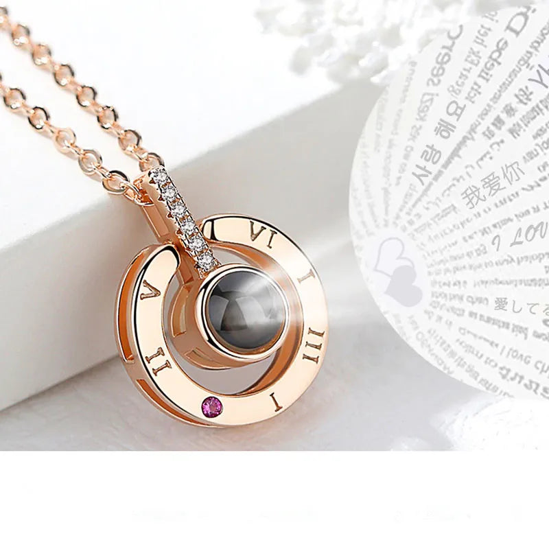 I LOVE YOU In 100 Languages Projection Necklace For Memory Of Choker Collier Round Gifts Shaped