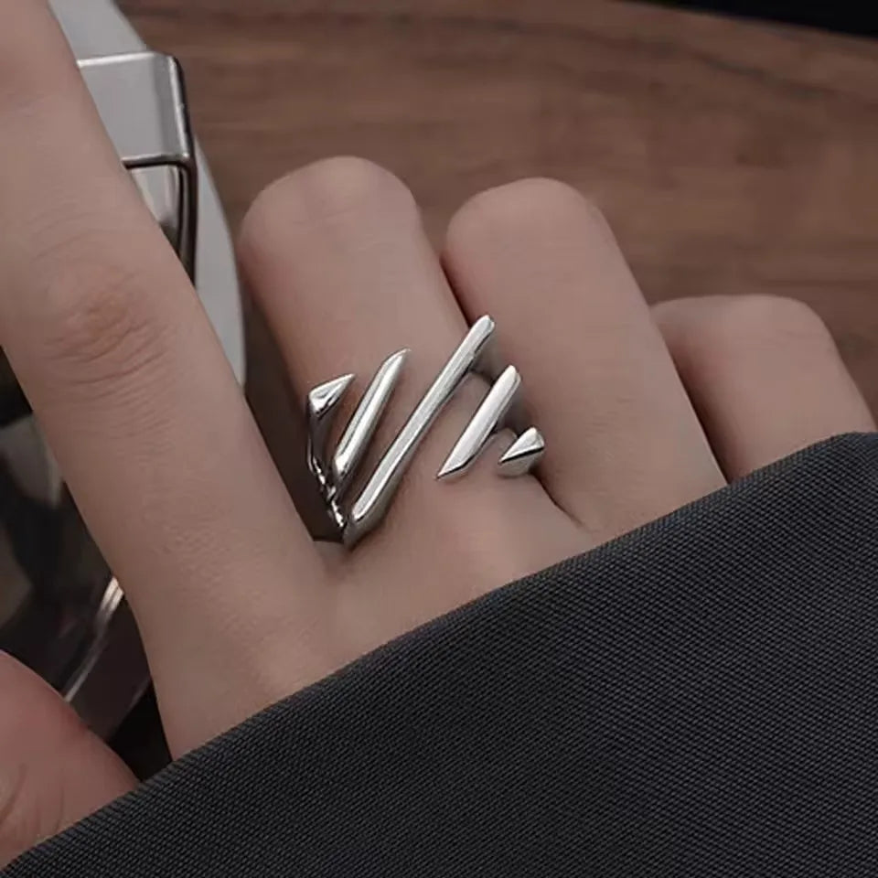 VENTFILLE 925 Sterling Silver Rings INS Fashion Hip Hop Vintage Couples Hollow Lines Punk Thai Silver Party Adjustable Jewelry