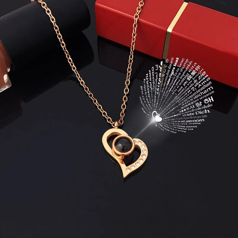 Projection Necklace Set With Rose Gift Box 100 Languages I Love You Heart Pendant Jewelry 2023 Hot Sale Accessories