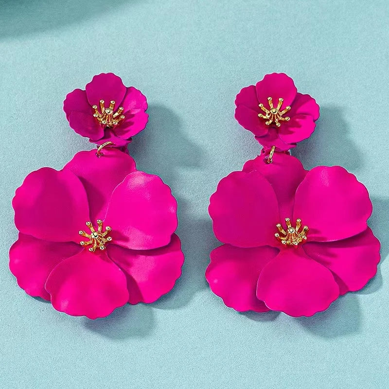 Rose Color Flower Earrings Fashionable Long Flower Earrings Jewelry Wedding Gift Accessories Wholesale