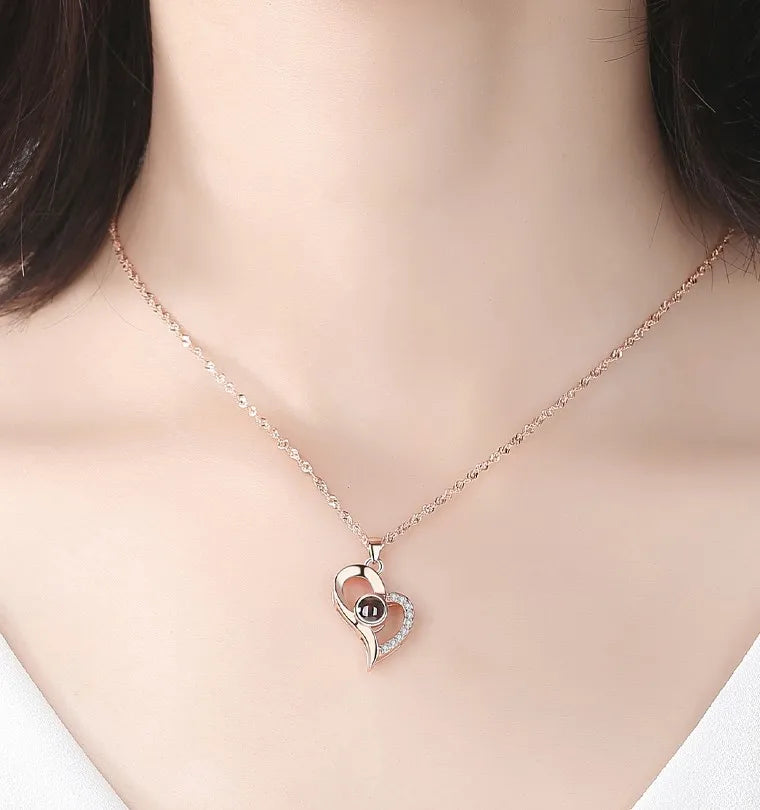 Projection Necklace Set With Rose Gift Box 100 Languages I Love You Heart Pendant Jewelry 2023 Hot Sale Accessories