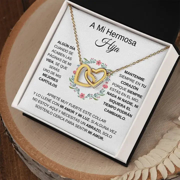 A Mi Hermosa Hija Collar de Corazones Entrelazados To My Daughter Gift Love Double Heart Pendant Necklace Fashion Jewelry