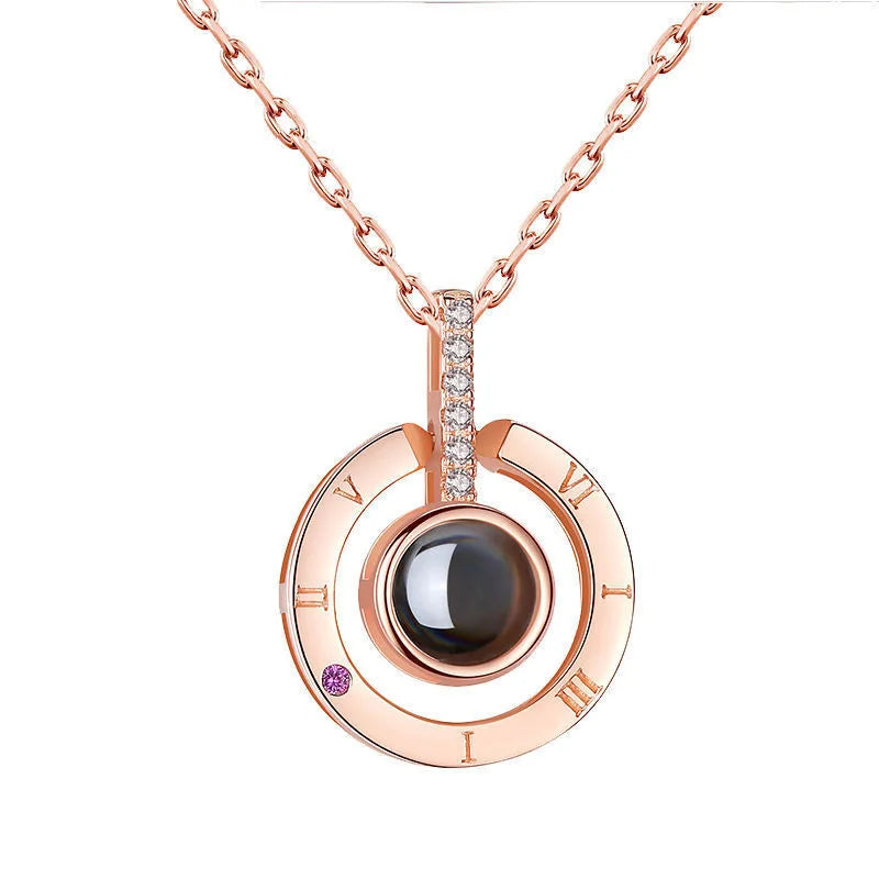 I LOVE YOU In 100 Languages Projection Necklace For Memory Of Choker Collier Round Gifts Shaped