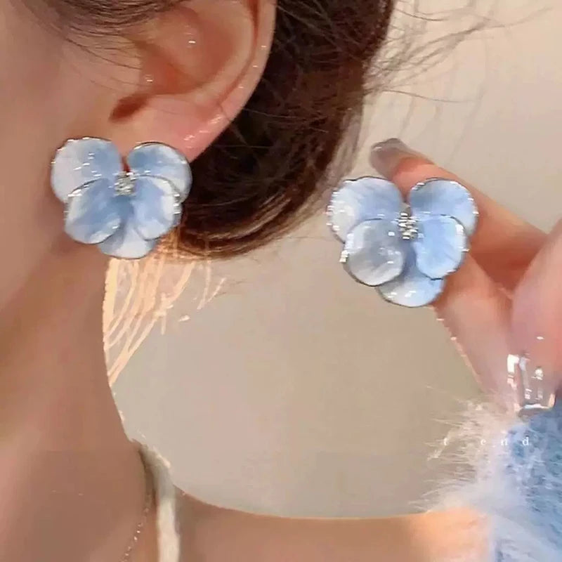 Oil Dropping Flower Earrings New retro petal design exquisite earrings drop glazed rose red flower earrings women jewelry