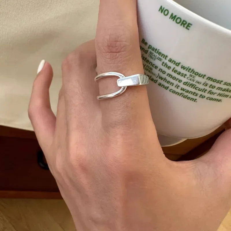 VENTFILLE 925 Sterling Silver Rings INS Fashion Hip Hop Vintage Couples Hollow Lines Punk Thai Silver Party Adjustable Jewelry
