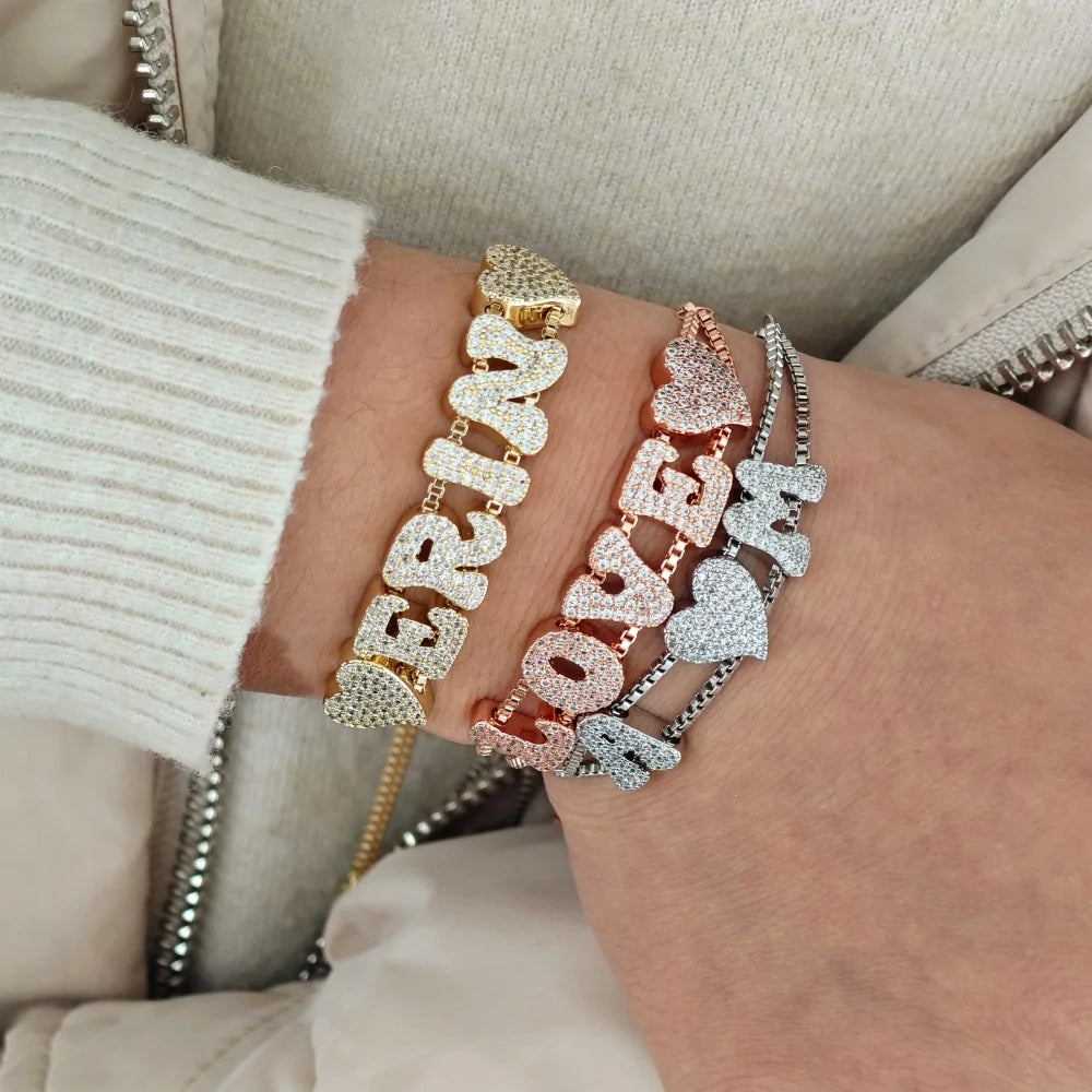2025 Custom fashion English 26 letters inlaid with zircon delicate gold DIY bracelet to wear accessories gifts