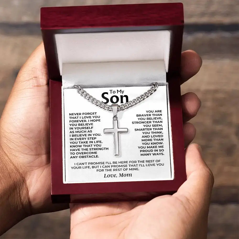 To My Son Birthday Gift Cross Pendant Necklace Artisan Cross on Cuban Link Chain 2025 Hot Men Necklaces Gifts