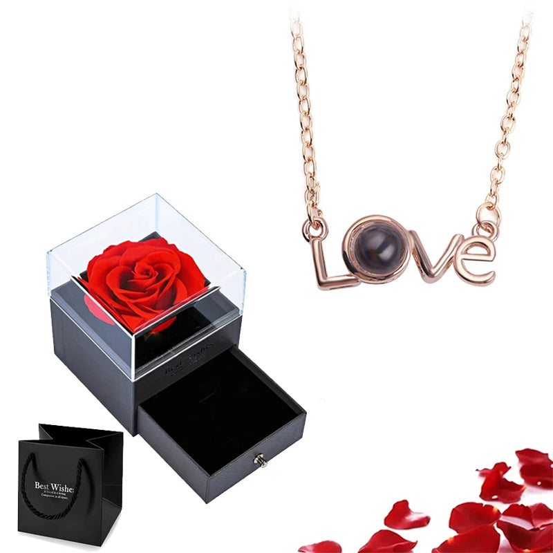 Projection Necklace Set With Rose Gift Box 100 Languages I Love You Heart Pendant Jewelry 2023 Hot Sale Accessories