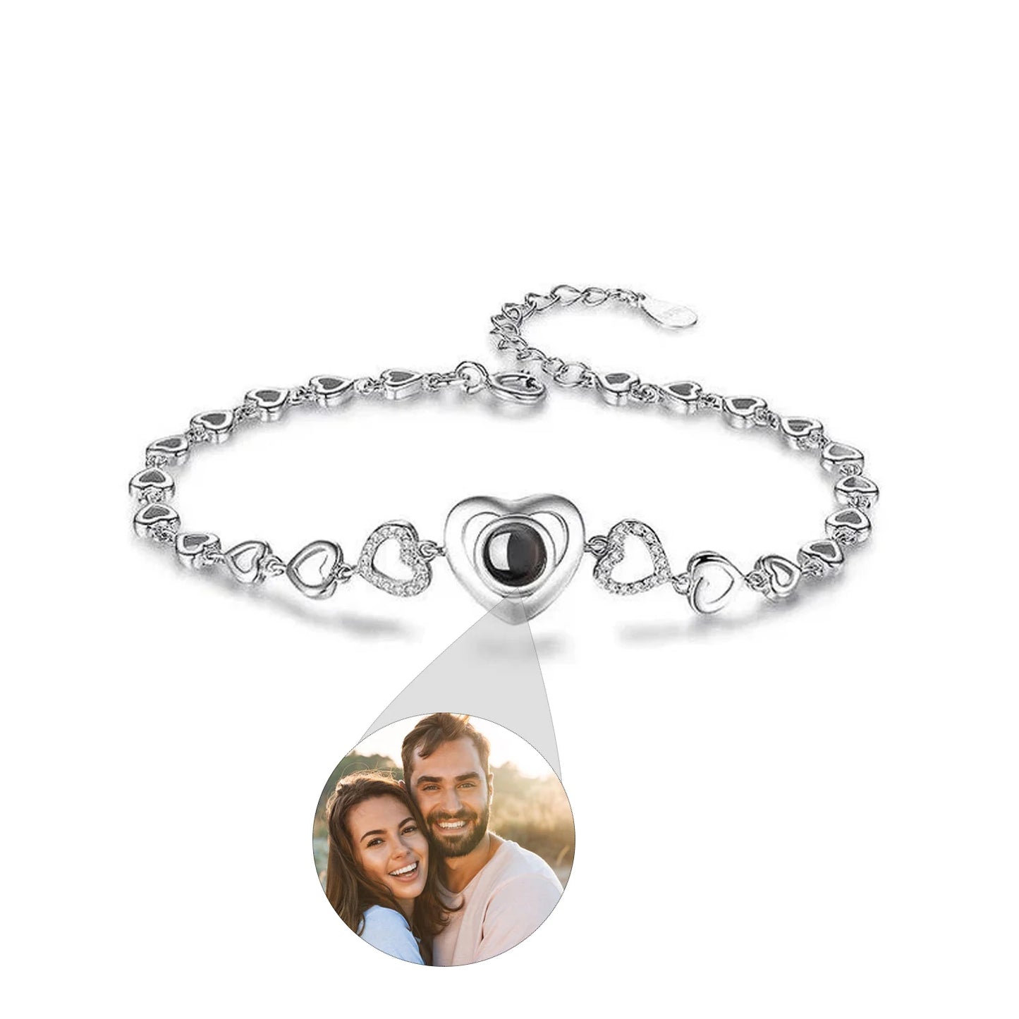 Personalized 925 Sterling Silver Projection Photo Bracelet-Heart Pendant Bracelet-Projection -Memorial Photo Bracelet-Photo Jewe