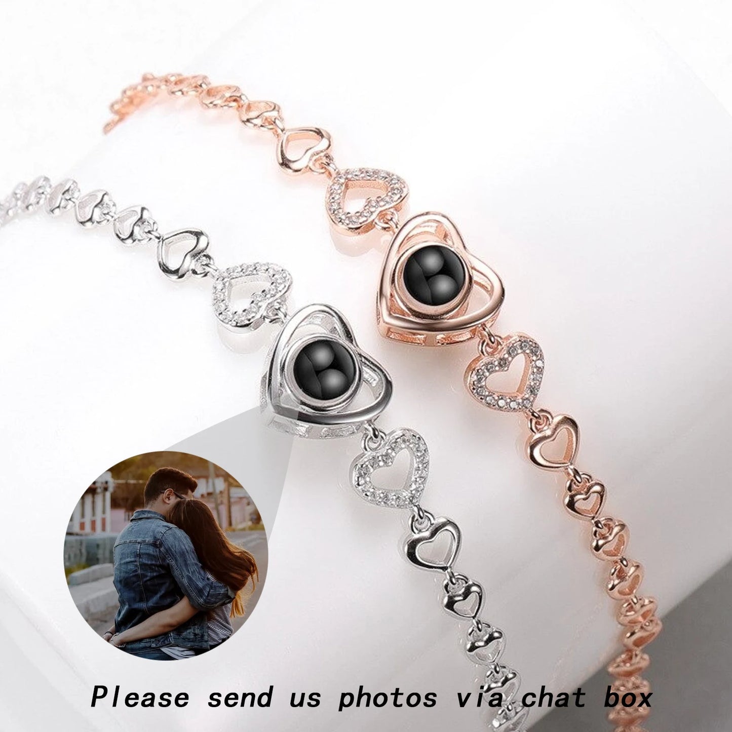 Personalized 925 Sterling Silver Projection Photo Bracelet-Heart Pendant Bracelet-Projection -Memorial Photo Bracelet-Photo Jewe