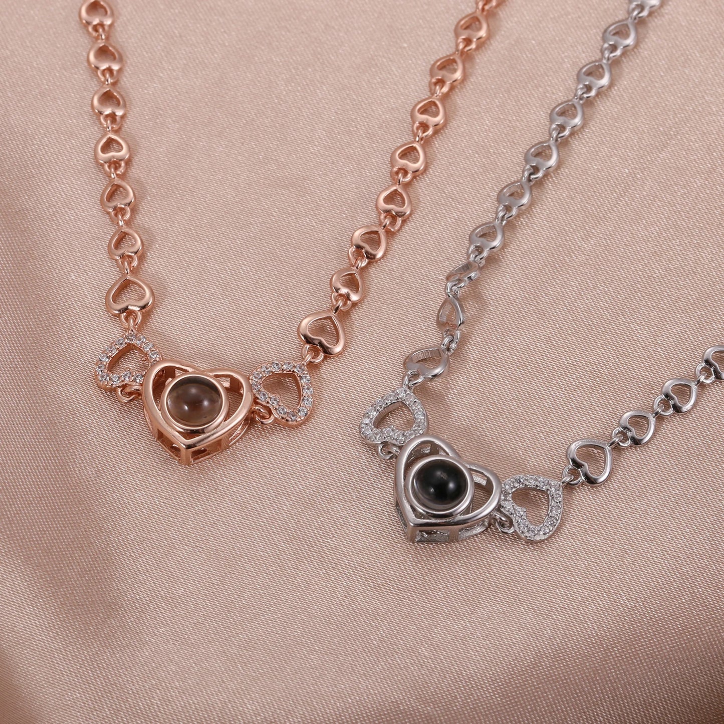 Personalized 925 Sterling Silver Projection Photo Bracelet-Heart Pendant Bracelet-Projection -Memorial Photo Bracelet-Photo Jewe