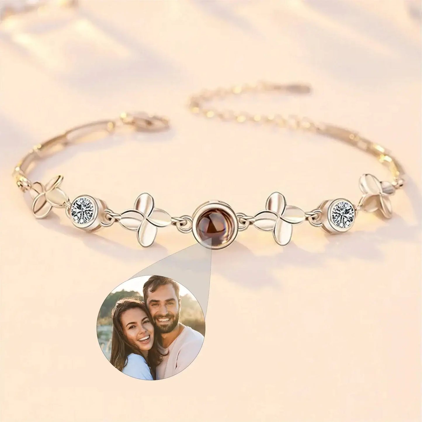 Personalized 925 Sterling Silver Projection Photo Bracelet-Heart Pendant Bracelet-Projection -Memorial Photo Bracelet-Photo Jewe
