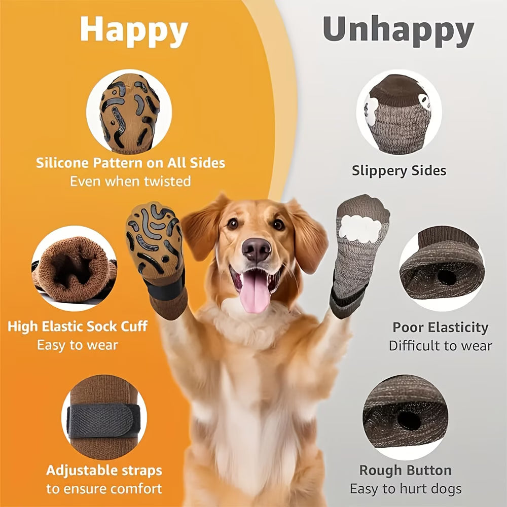Anti-Slip Dog Socks – 4-Pack Traction Paw Protectors for Indoor & Outdoor Use