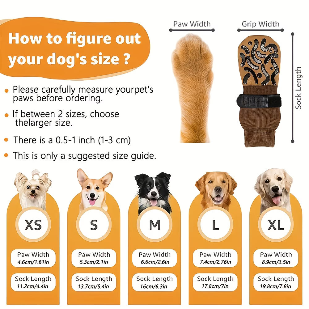 Anti-Slip Dog Socks – 4-Pack Traction Paw Protectors for Indoor & Outdoor Use