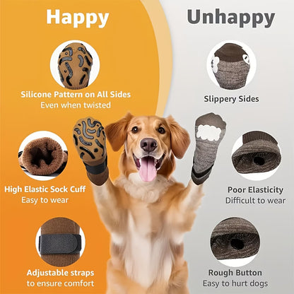 Anti-Slip Dog Socks – 4-Pack Traction Paw Protectors for Indoor & Outdoor Use