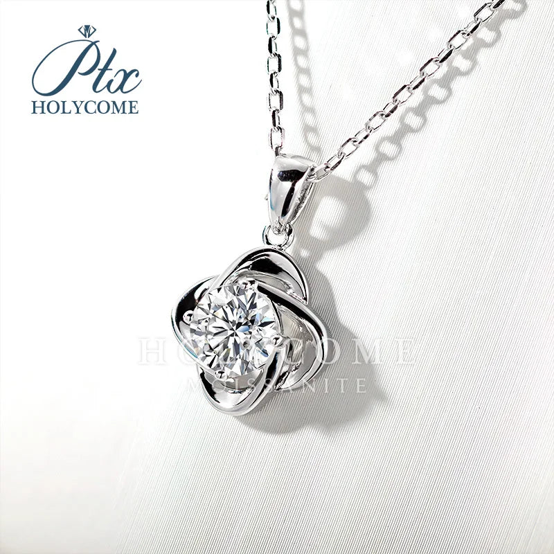 Clover Design VVS 1ct Round Cut Flower Pendant Silver 925 Moissanite Necklace