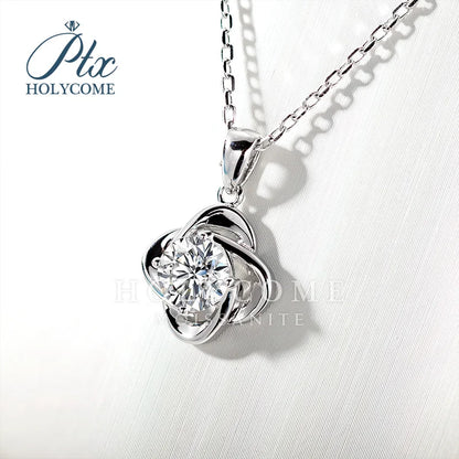 Clover Design VVS 1ct Round Cut Flower Pendant Silver 925 Moissanite Necklace