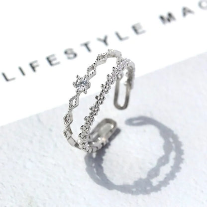 VENTFILLE 925 Sterling Silver Flower Lace Ring Korean Fashion Opening Inlaid CZ Adjustable Rings Valentine's Day Gift
