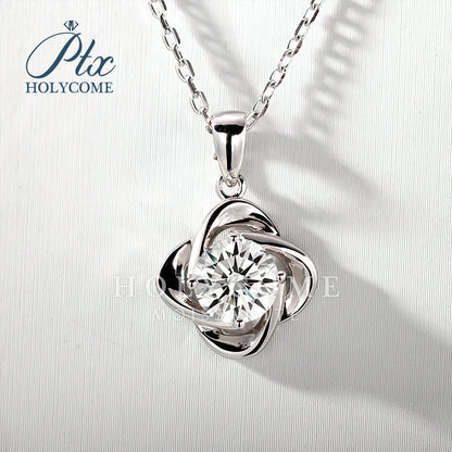 Clover Design VVS 1ct Round Cut Flower Pendant Silver 925 Moissanite Necklace