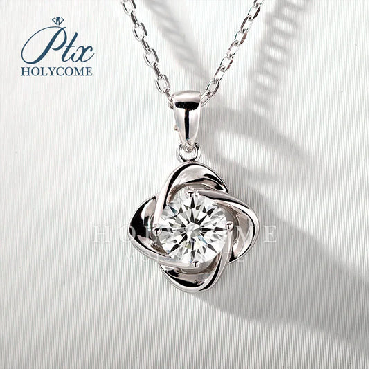 Clover Design VVS 1ct Round Cut Flower Pendant Silver 925 Moissanite Necklace