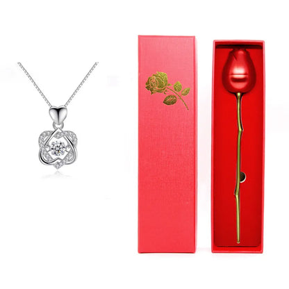 Creative Love Heart Necklace Set with Rose Simulation Flower  St Valentin Jewelry Box  Birthday Gift for Girlfriend