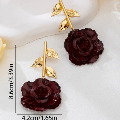 Dark Red Rose Flowers Stud Earring Women Girls Gifts Fashion Jewelry Accessories Hot Sale Party Gift 2025 New Style