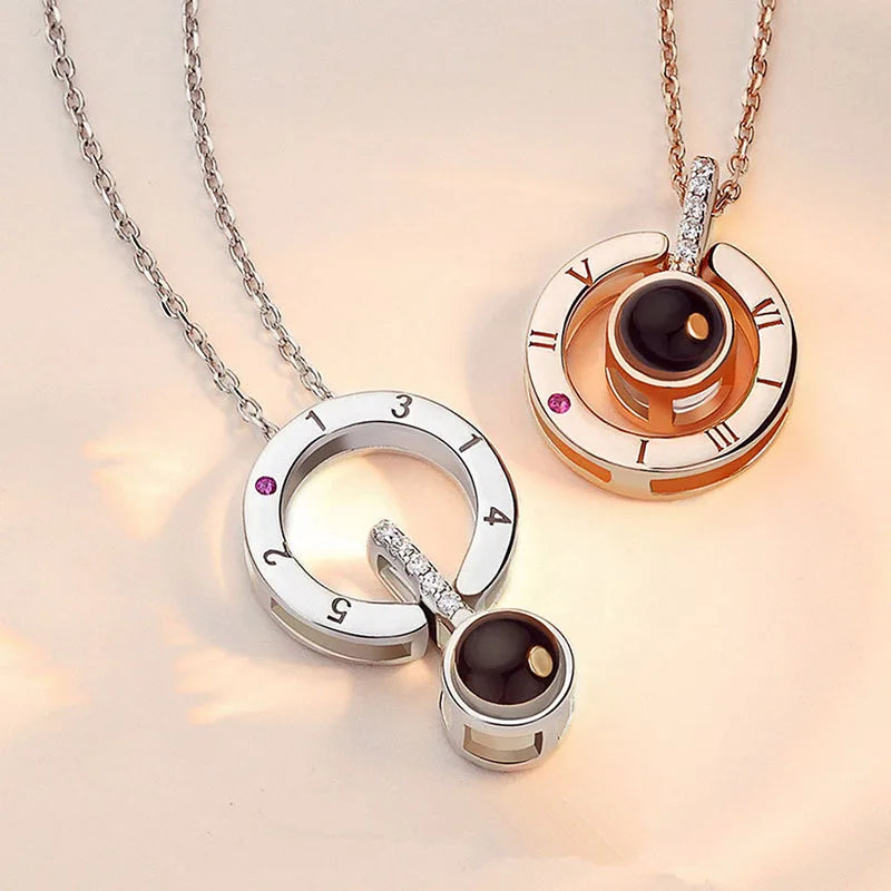 I LOVE YOU In 100 Languages Projection Necklace For Memory Of Choker Collier Round Gifts Shaped