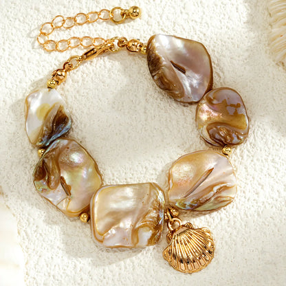 Retro Starfish White Shell Conch Pendant Necklace Women 2025 Simple Creative Colorful Stones Hand Woven Beach Jewelry Girls