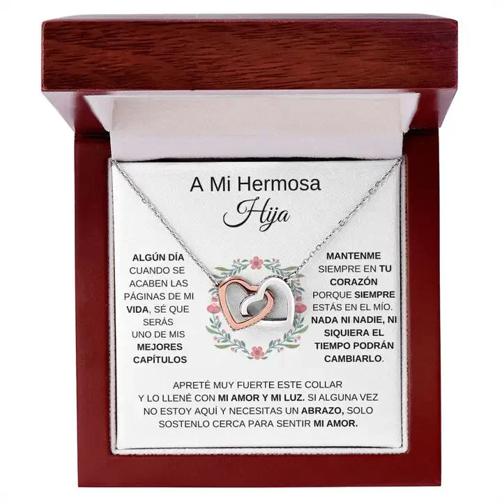 A Mi Hermosa Hija Collar de Corazones Entrelazados To My Daughter Gift Love Double Heart Pendant Necklace Fashion Jewelry